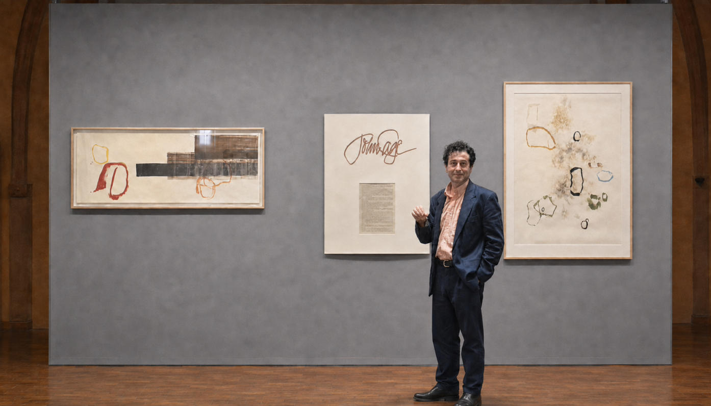 Sergio Maltagliati alla mostra dedicata a John Cage a Perugia nel 1995