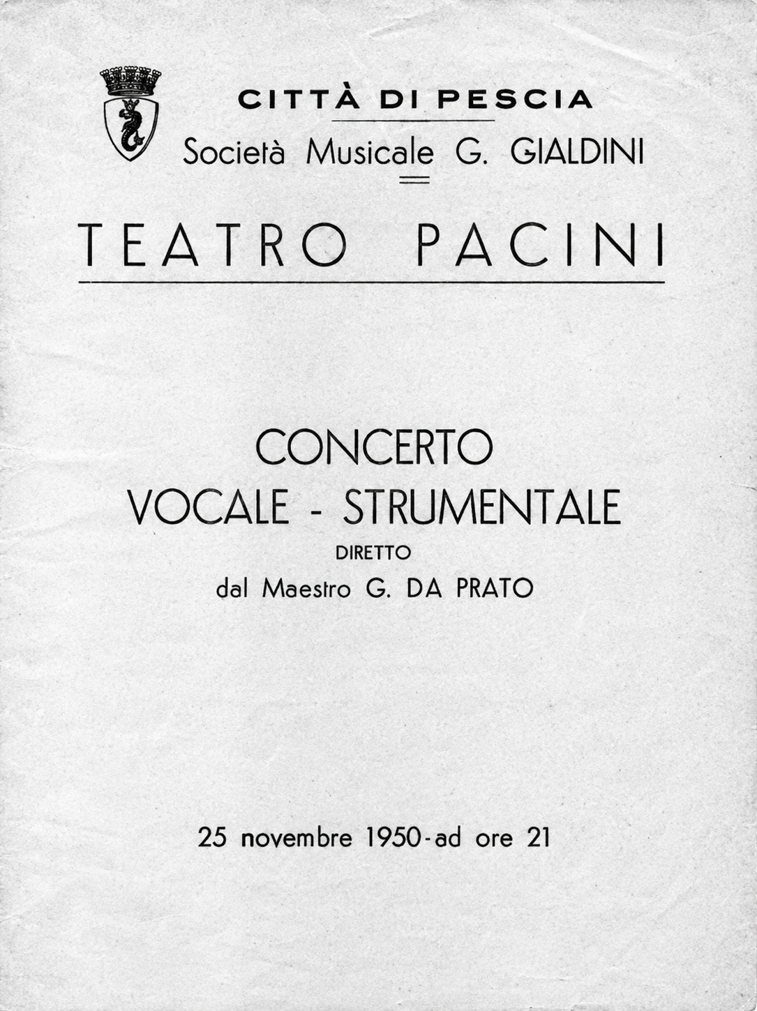 Programma del concerto vocale strumentale al Teatro Pacini del 25 novembre 1950